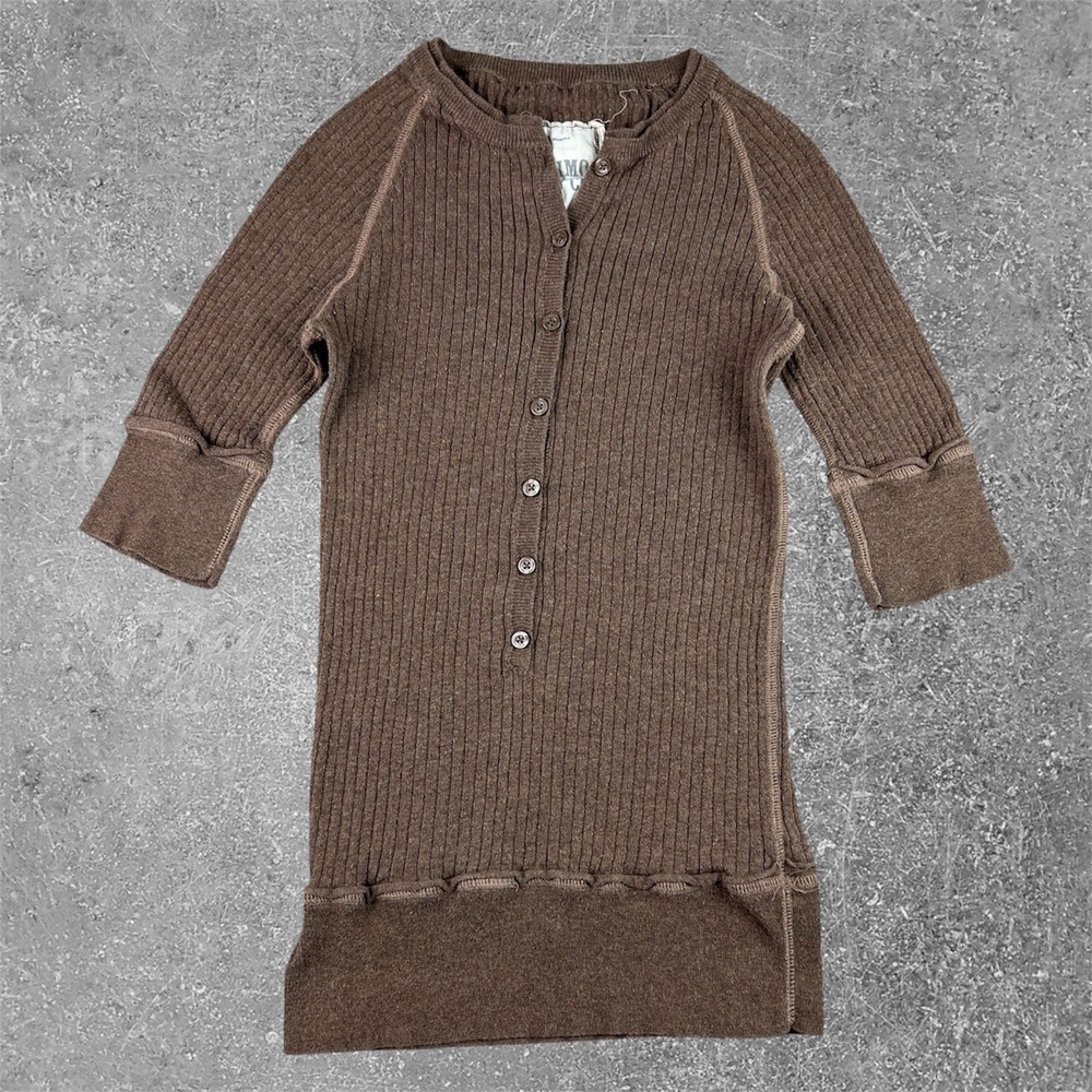 Mossimo Supply Co Brown Ribbed Knit Henley Top Womens Medium Y2K Bella Swan